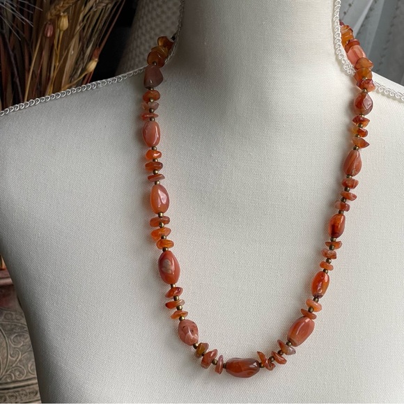 Handmade Polished Carnelian Semi-Precious Gemstones 24" Necklace Hook Clasp - Picture 9 of 11